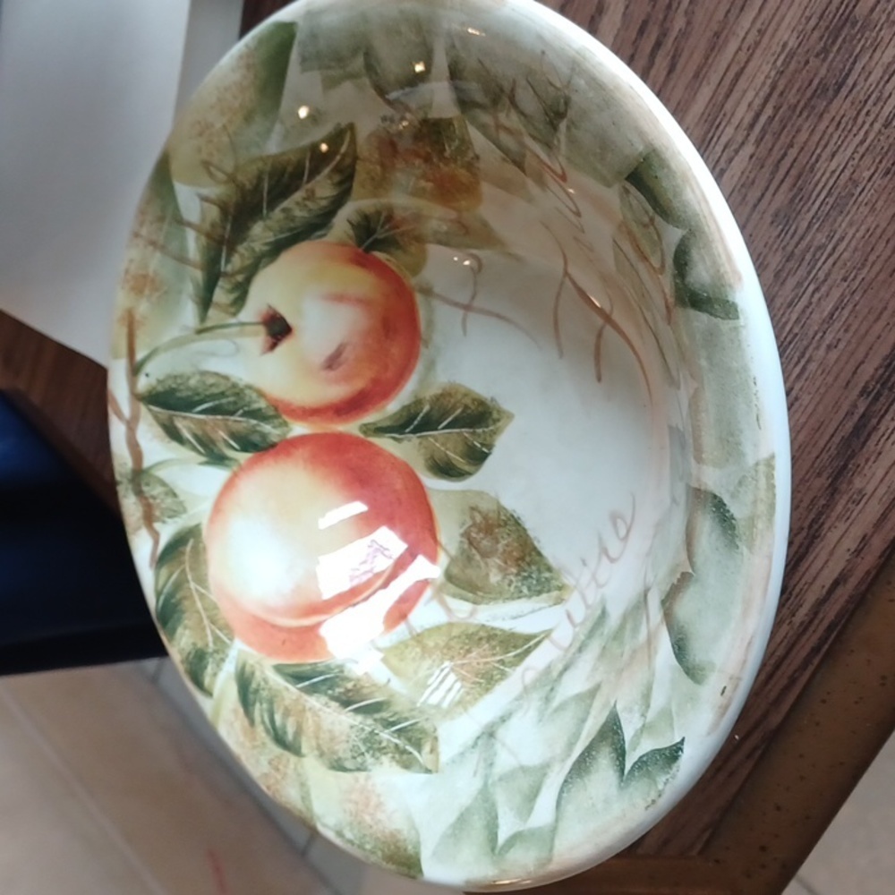 Mixed Fruits Ceramic Hand Painted Peach Bowl- 9"